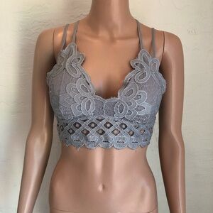 Anemone Silver Laced Padded Bralette Bra Women’s Size L Adjustable Straps Elasti